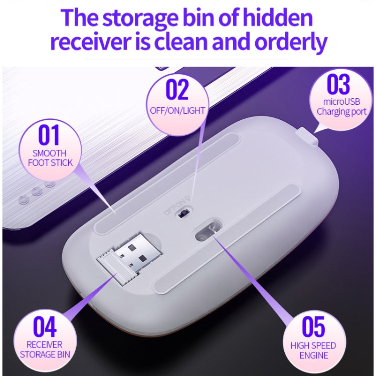 Mouse silenzioso wireless ricaricabile con luce RGB regolabile a 3 modalità YINDIAO A2 da 2,4 GHz 1600 DPI, Rechargeable ver.
