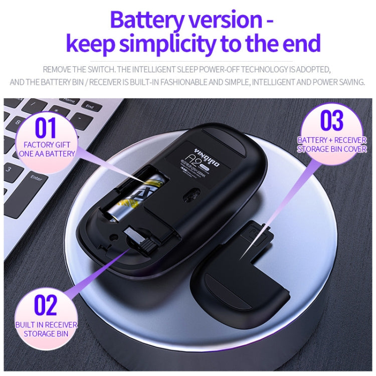 Mouse silenzioso wireless regolabile YINDIAO A2 da 2,4 GHz 1600 DPI in 3 modalità, alimentato a batteria, Battery ver.