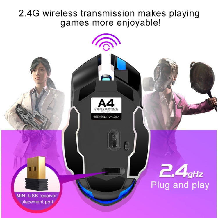 YINDIAO A4 2.4GHz 1600DPI Mouse da gioco silenzioso wireless ricaricabile regolabile in 3 modalità (Grigio Argento), Black Silver