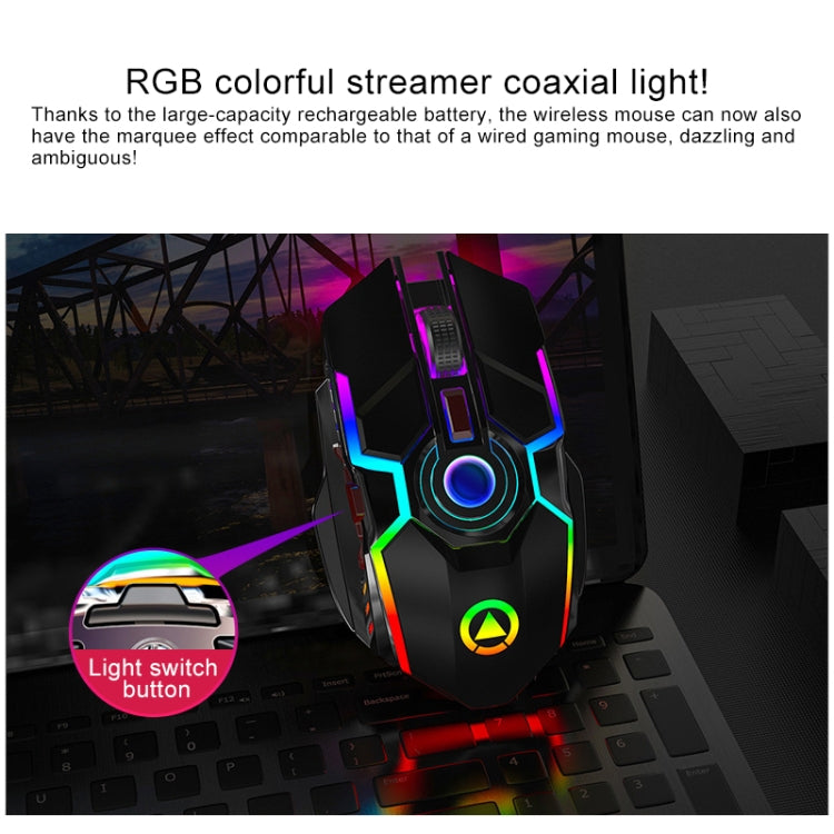 YINDIAO A5 Mouse da gioco silenzioso wireless con luce RGB ricaricabile a 3 modalità da 2,4 GHz 1600 DPI