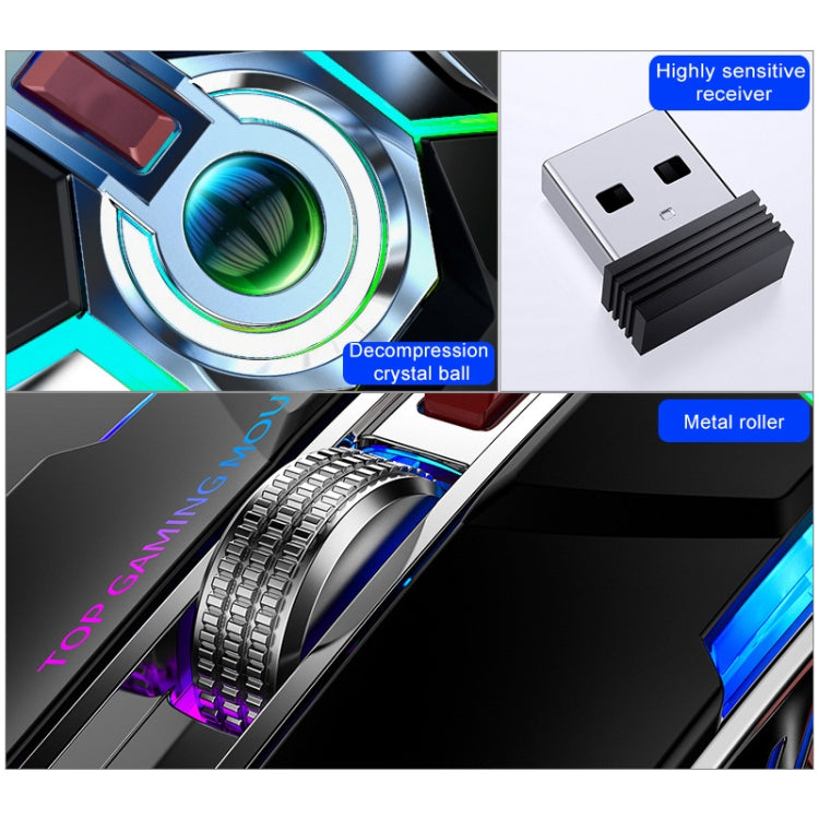 YINDIAO A5 Mouse da gioco silenzioso wireless con luce RGB ricaricabile a 3 modalità da 2,4 GHz 1600 DPI