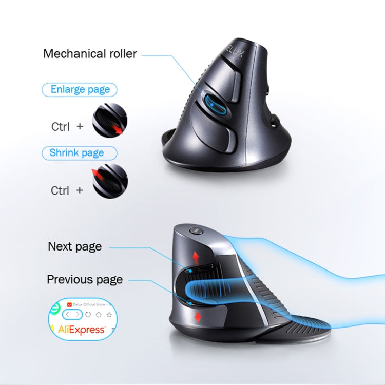 Mouse verticale ergonomico wireless DELUX M618GX Mouse ottico 1600 DPI, M618GX