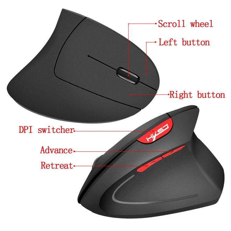 HXSJ T24 Mouse ergonomico verticale wireless a 6 pulsanti 2400 DPI 2.4G con ricevitore USB, 6 Buttons T24 Black, 6 Buttons T24 Grey