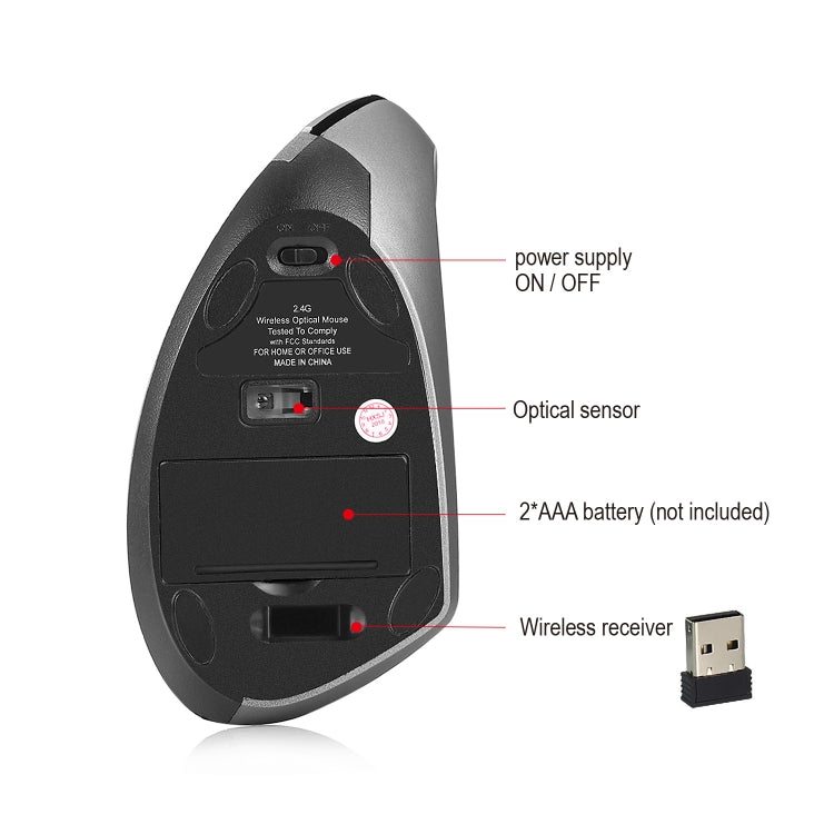 HXSJ T24 Mouse ergonomico verticale wireless a 6 pulsanti 2400 DPI 2.4G con ricevitore USB, 6 Buttons T24 Black, 6 Buttons T24 Grey