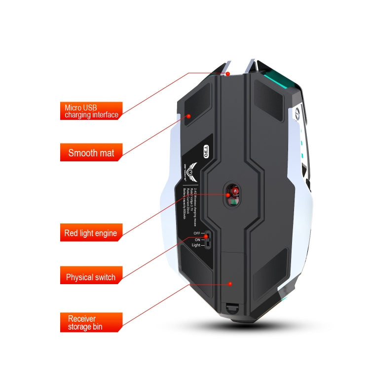 Mouse ottico wireless con retroilluminazione RGB regolabile a tre velocità ZERODATE T30 da 2,4 GHz 2400 DPI, T30 Black, T30 White