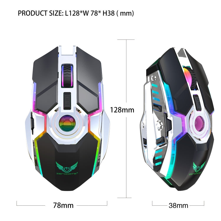 Mouse ottico wireless con retroilluminazione RGB regolabile a tre velocità ZERODATE T30 da 2,4 GHz 2400 DPI, T30 Black, T30 White