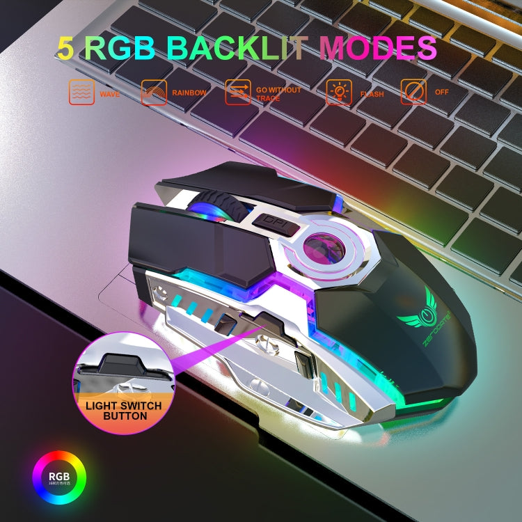 Mouse ottico wireless con retroilluminazione RGB regolabile a tre velocità ZERODATE T30 da 2,4 GHz 2400 DPI, T30 Black, T30 White