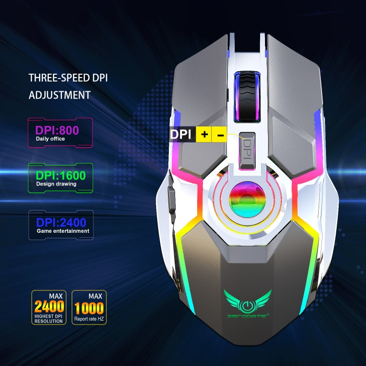 Mouse ottico wireless con retroilluminazione RGB regolabile a tre velocità ZERODATE T30 da 2,4 GHz 2400 DPI, T30 Black, T30 White