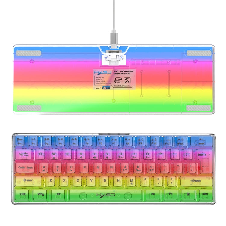 HXSJ V700T Tastiera meccanica retroilluminata RGB a membrana cablata a 61 tasti, V700T