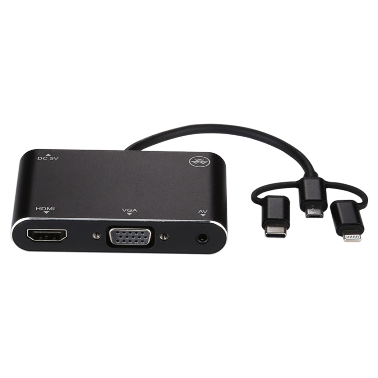 Convertitore adattatore per lettore schermo HD 3 in 1 8 pin + micro USB + da tipo C a AV + HDMI + VGA 15 pin con audio