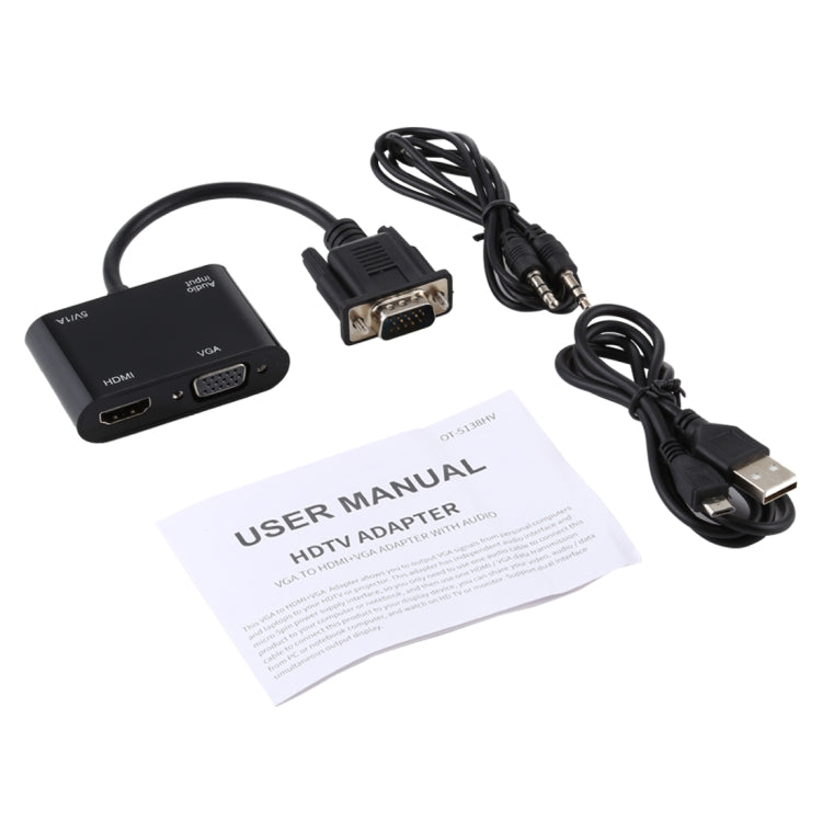 Convertitore adattatore HDTV 2 in 1 da VGA a HDMI + VGA a 15 pin con audio