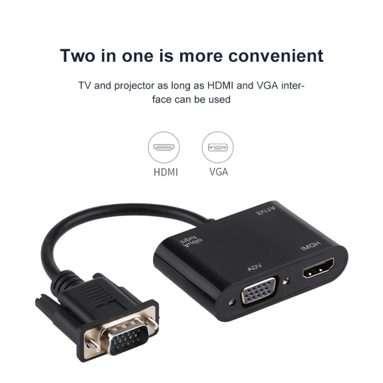 Convertitore adattatore HDTV 2 in 1 da VGA a HDMI + VGA a 15 pin con audio