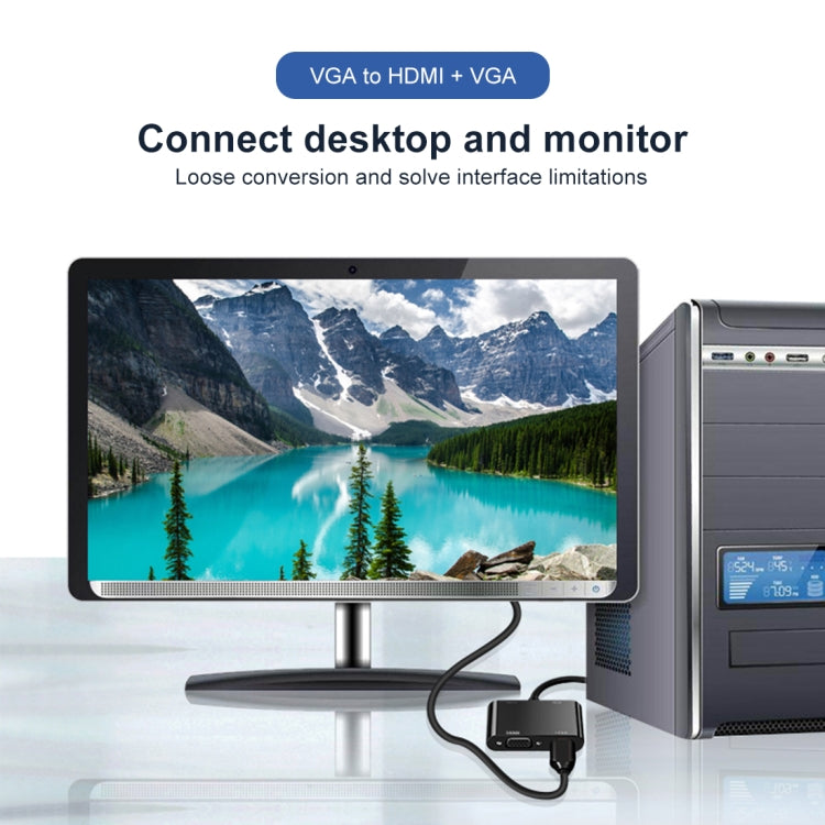 Convertitore adattatore HDTV 2 in 1 da VGA a HDMI + VGA a 15 pin con audio