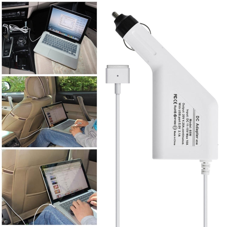 Caricabatteria da auto MagSafe 2 stile T da 85 W 20 V 4,25 A 5 pin con 1 porta USB per Apple MacBook A1398 / A1424 / MC975 / MC976 / ME664 / ME665, lunghezza: 1,7 m, 85W 20V 4.25A
