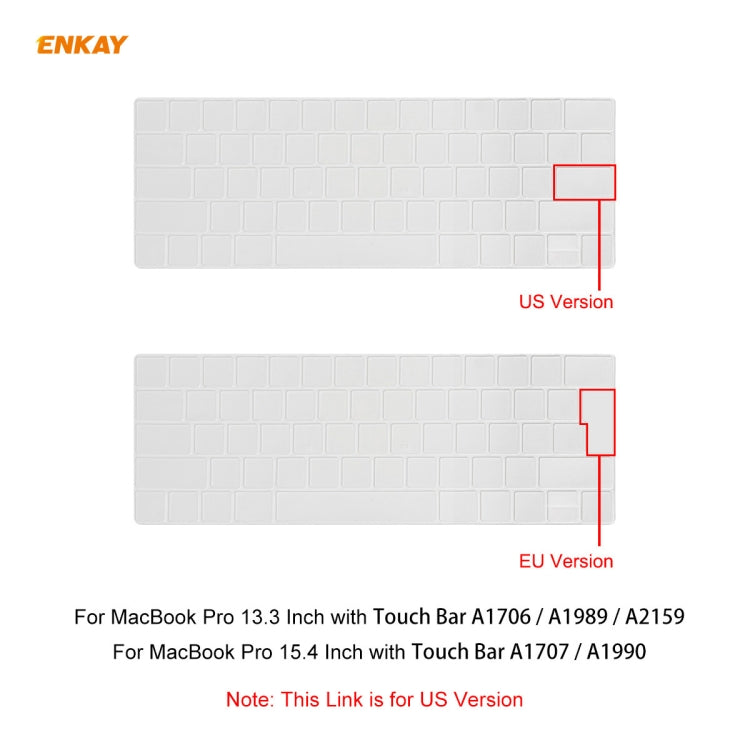 ENKAY Cover protettiva per tastiera in TPU per MacBook Pro 13,3 pollici A1706 / A1989 / A2159 e Pro 15,4 pollici A1707 / A1990 (con Touch Bar), versione USA