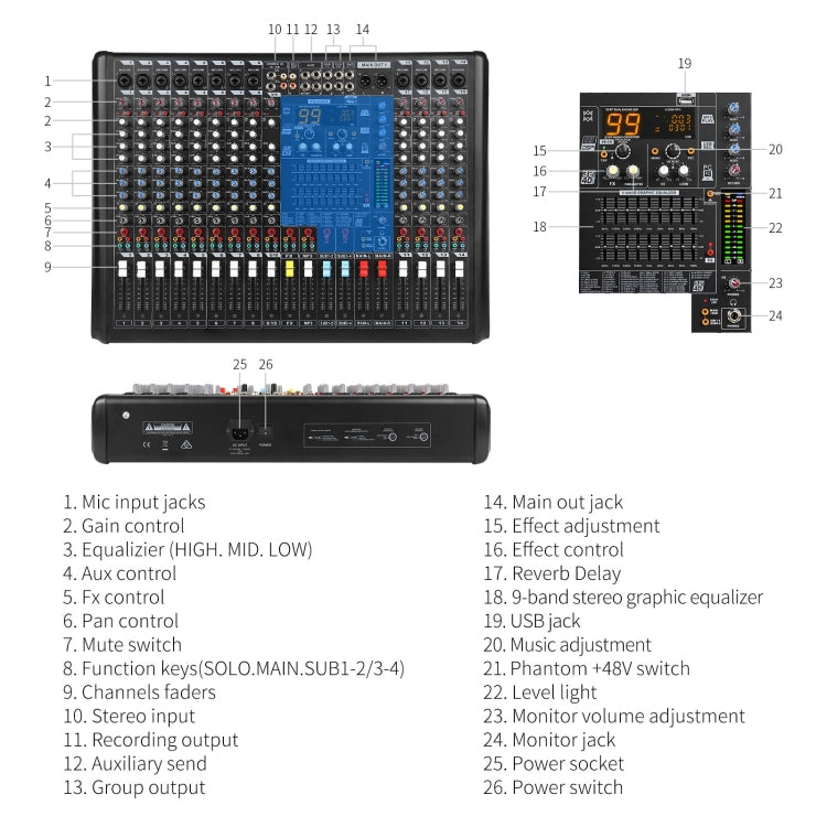 XTUGA B1404FX Mixer audio Bluetooth a 14 canali Controller DJ digitale Console di missaggio audio, B1404FX