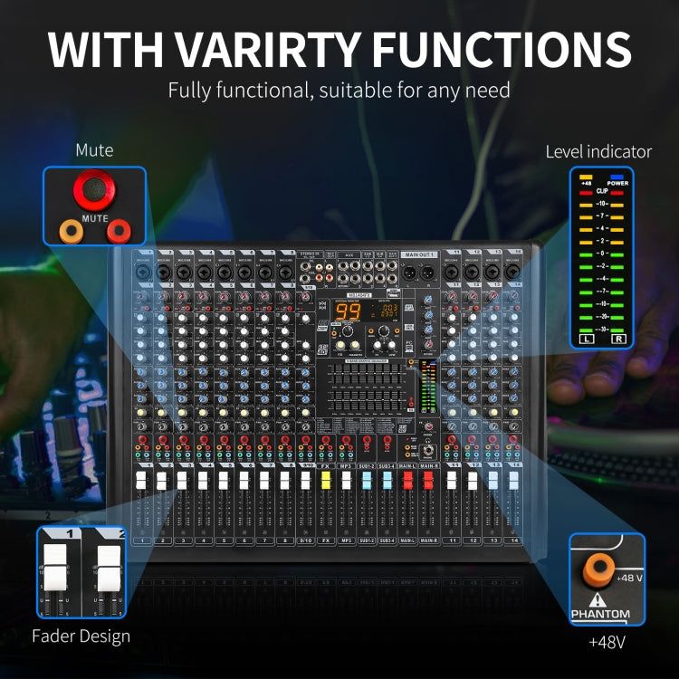 XTUGA B1404FX Mixer audio Bluetooth a 14 canali Controller DJ digitale Console di missaggio audio, B1404FX