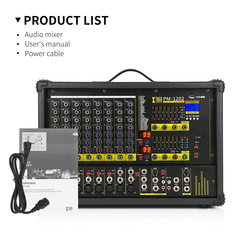 XTUGA PM1202 900W 10 canali Stage Power Mixer 24Bit Multil-FX Processor Dual 99 DSP Effetto DJ Amplificatore, PM1202