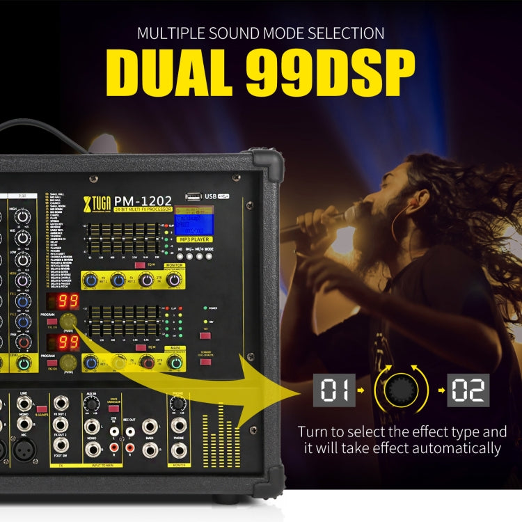 XTUGA PM1202 900W 10 canali Stage Power Mixer 24Bit Multil-FX Processor Dual 99 DSP Effetto DJ Amplificatore, PM1202