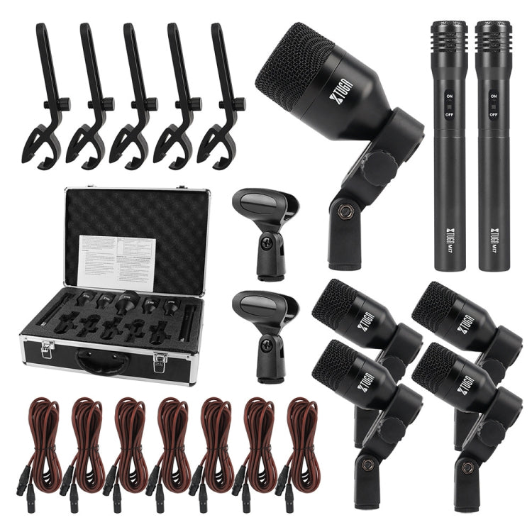 XTUGA DI7 7-Piece Wired Dynamic Drum Mic Kit Kick Bass Tom/Snare Set microfono con cavi XLR, DI7