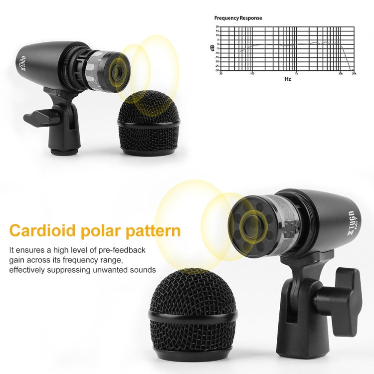 XTUGA MI7-A 7-Piece Wired Dynamic Drum Mic Kit Kick Bass Tom/Snare Set microfono per piatti, MI7-A