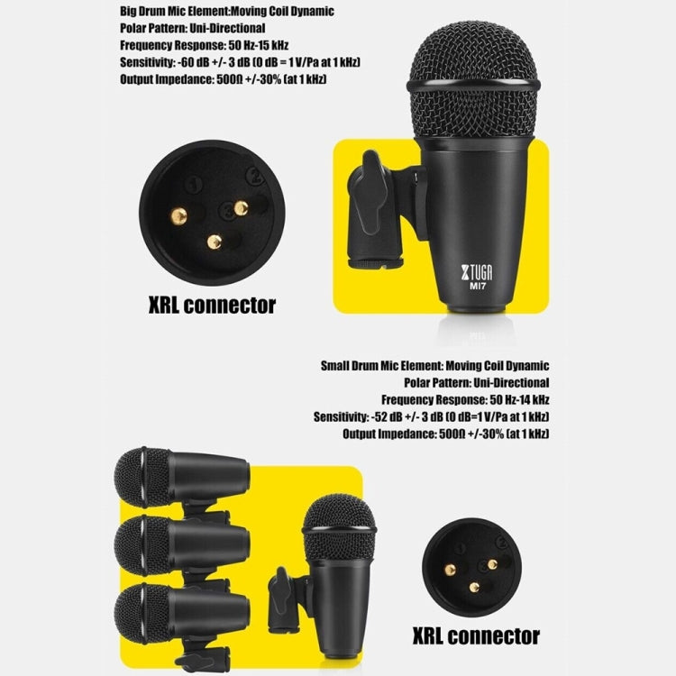 XTUGA MI7-A 7-Piece Wired Dynamic Drum Mic Kit Kick Bass Tom/Snare Set microfono per piatti, MI7-A