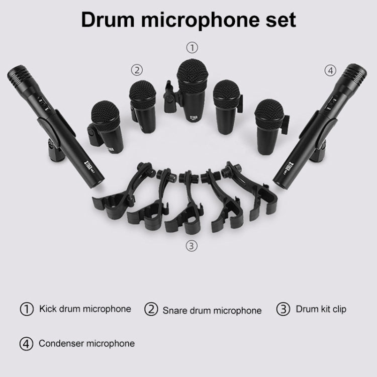XTUGA MI7-A 7-Piece Wired Dynamic Drum Mic Kit Kick Bass Tom/Snare Set microfono per piatti, MI7-A