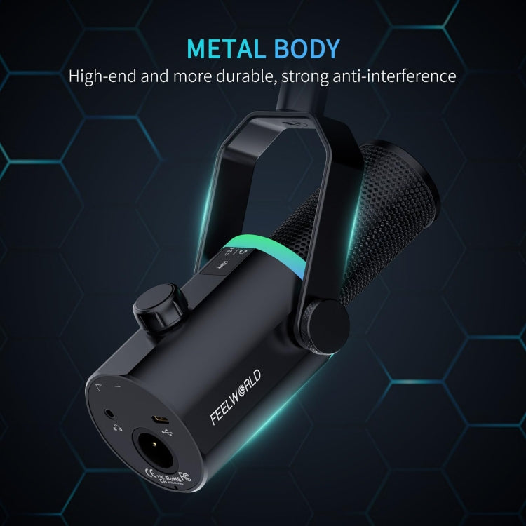 FEELWORLD PM1-AS Microfono dinamico XLR/USB per podcasting, registrazione, giochi, streaming live con braccio, PM1-AS