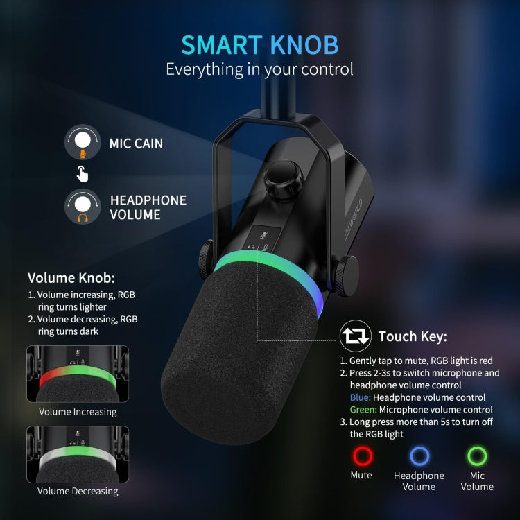 FEELWORLD PM1-AS Microfono dinamico XLR/USB per podcasting, registrazione, giochi, streaming live con braccio, PM1-AS