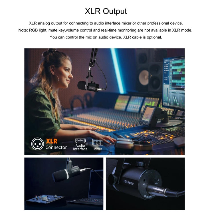 FEELWORLD PM1-AS Microfono dinamico XLR/USB per podcasting, registrazione, giochi, streaming live con braccio, PM1-AS