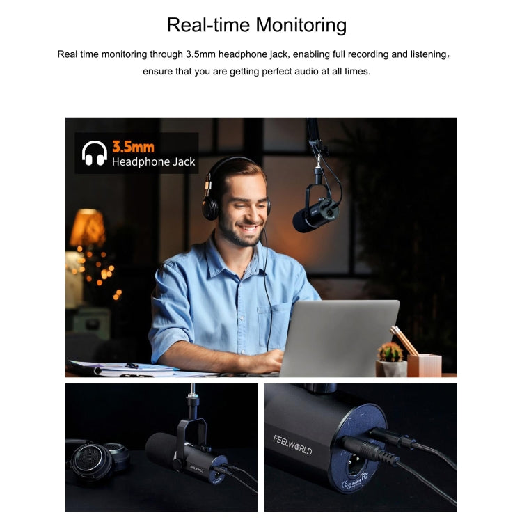FEELWORLD PM1-AS Microfono dinamico XLR/USB per podcasting, registrazione, giochi, streaming live con braccio, PM1-AS