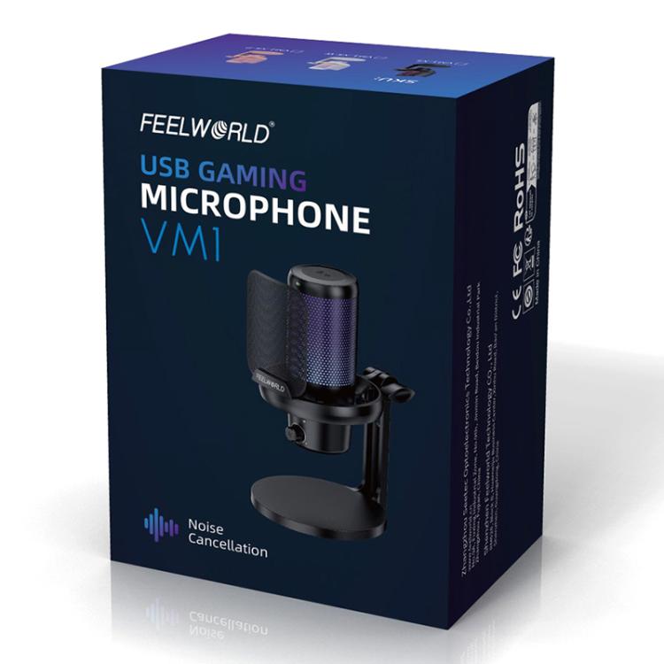 Microfono da gioco a condensatore USB FEELWORLD VM1 per streaming, cancellazione del rumore, luce RGB silenziosa, supporto da tavolo, VM1-XS