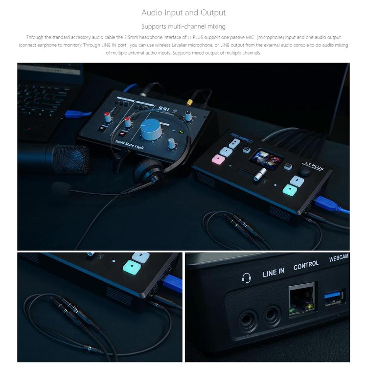FEELWORLD L1 PLUS Mixer video multi-camera Touch Screen Controllo PTZ Switcher streaming veloce USB3.0, L1 PLUS