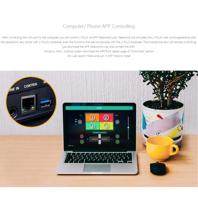 FEELWORLD L1 PLUS Mixer video multi-camera Touch Screen Controllo PTZ Switcher streaming veloce USB3.0, L1 PLUS