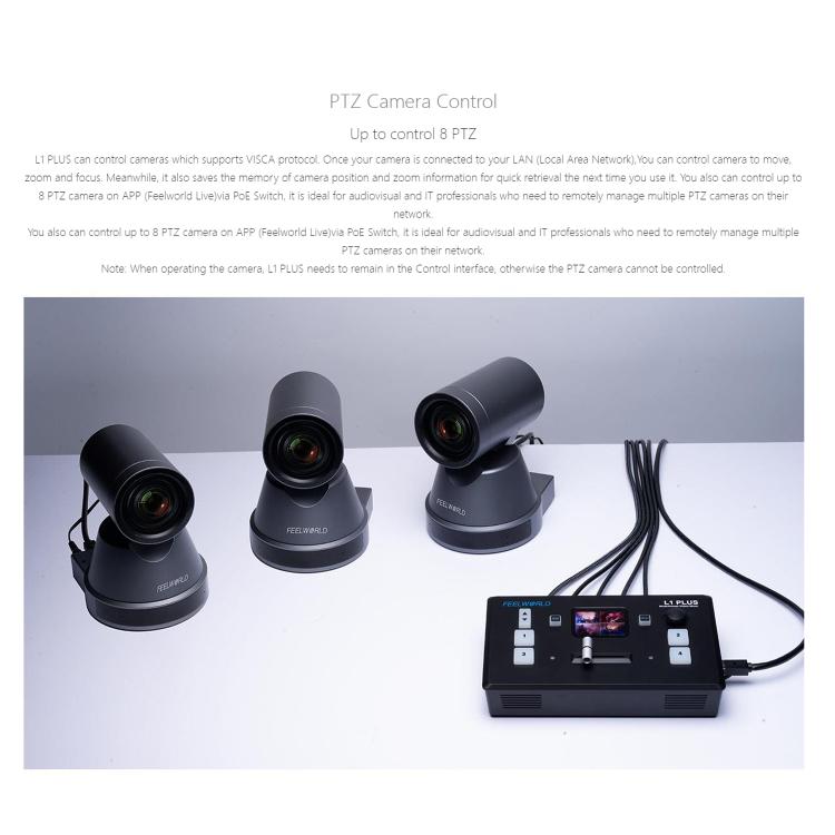 FEELWORLD L1 PLUS Mixer video multi-camera Touch Screen Controllo PTZ Switcher streaming veloce USB3.0, L1 PLUS