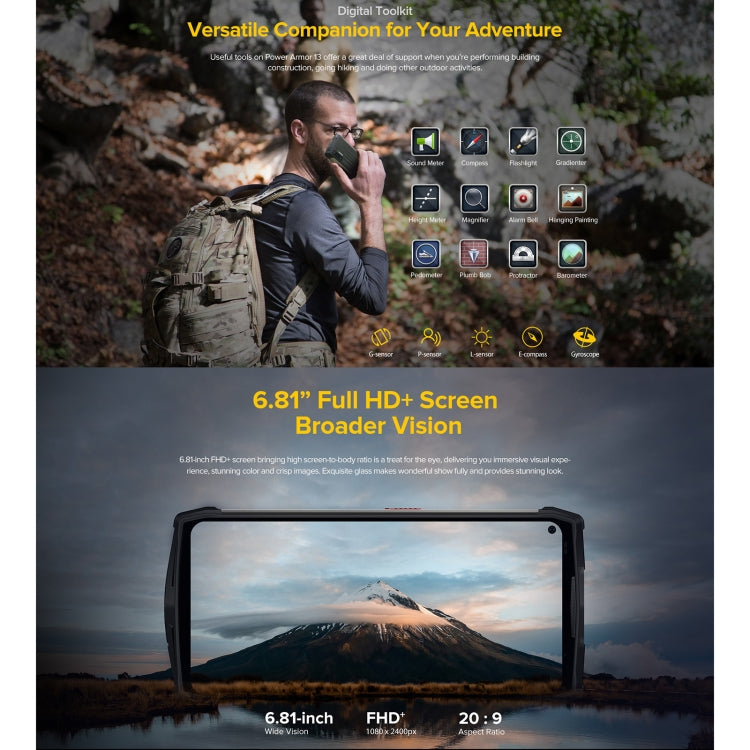 Quad fotocamere posteriori, IP68/IP69K impermeabile antipolvere antiurto, Face ID e identificazione delle impronte digitali, batteria da 13200 mAh, Android 11 MTK Helio G95 Octa Core da 6,81 pollici fino a 2,05 GHz, Rete: 4G, OTG, NFC, 8GB+256GB