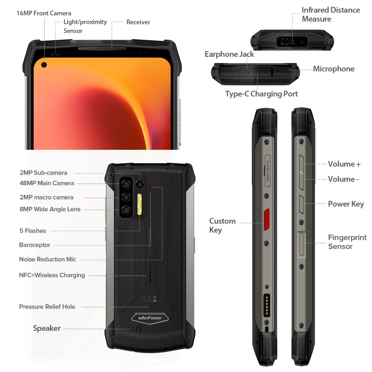 Quad fotocamere posteriori, IP68/IP69K impermeabile antipolvere antiurto, Face ID e identificazione delle impronte digitali, batteria da 13200 mAh, Android 11 MTK Helio G95 Octa Core da 6,81 pollici fino a 2,05 GHz, Rete: 4G, OTG, NFC, 8GB+256GB
