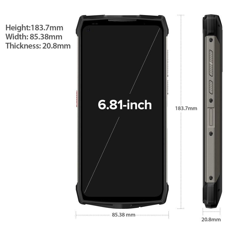Quad fotocamere posteriori, IP68/IP69K impermeabile antipolvere antiurto, Face ID e identificazione delle impronte digitali, batteria da 13200 mAh, Android 11 MTK Helio G95 Octa Core da 6,81 pollici fino a 2,05 GHz, Rete: 4G, OTG, NFC, 8GB+256GB