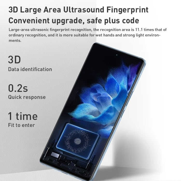 Quad fotocamere posteriori, identificazione delle impronte digitali a ultrasuoni dello schermo, batteria da 5000 mAh, 7,0 pollici Android 12.0 OriginOS Ocean Qualcomm Snapdragon 8 Gen1 Octa Core fino a 3,0 GHz, NFC, OTG, Rete: 5G, 12GB+512GB