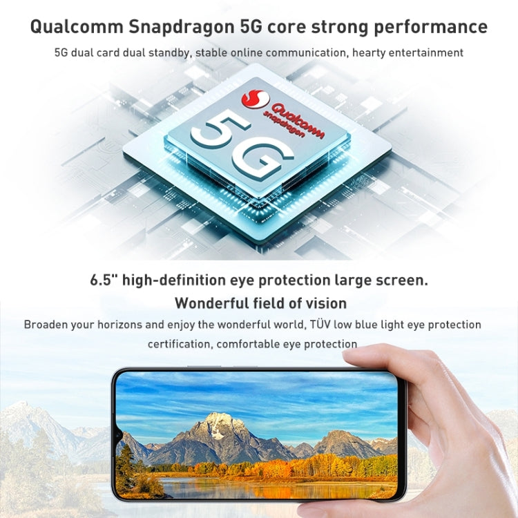 Doppia fotocamera posteriore, identificazione delle impronte digitali laterale, batteria da 5000 mAh, Magic UI 5.0 da 6,5 pollici (Android R) Qualcomm Snapdragon 480 Plus Octa Core fino a 2,2 GHz, Rete: 5G, Non supporta Google Play, 8GB+128GB