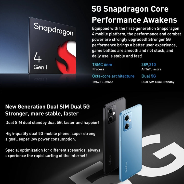 Doppia fotocamera posteriore, batteria da 5000 mAh, identificazione delle impronte digitali laterale, MIUI 13 Qualcomm Snapdragon 4 Gen1 Octa Core da 6,67 pollici fino a 2,0 GHz, Rete: 5G, doppia SIM, IR, non supporta Google Play, Note 12 5G,8GB+256GB