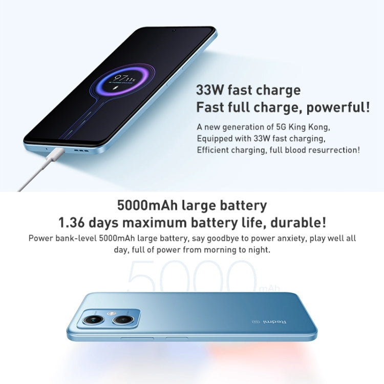 Doppia fotocamera posteriore, batteria da 5000 mAh, identificazione delle impronte digitali laterale, MIUI 13 Qualcomm Snapdragon 4 Gen1 Octa Core da 6,67 pollici fino a 2,0 GHz, Rete: 5G, doppia SIM, IR, non supporta Google Play, Note 12 5G,8GB+256GB