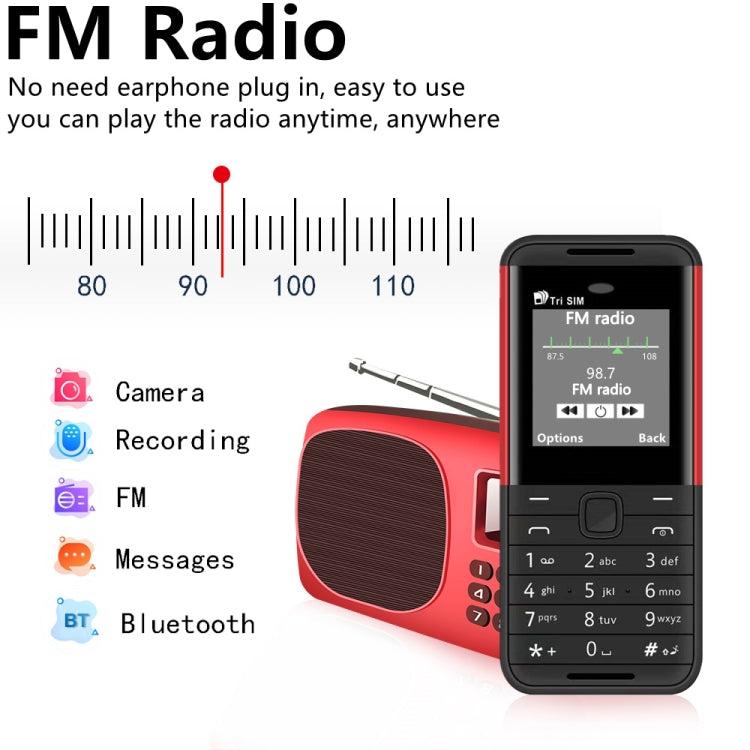 1,33 pollici, MTK6261D, 21 tasti, supporto Bluetooth, FM, suono magico, registrazione automatica delle chiamate, GSM, tripla SIM, Russian Key