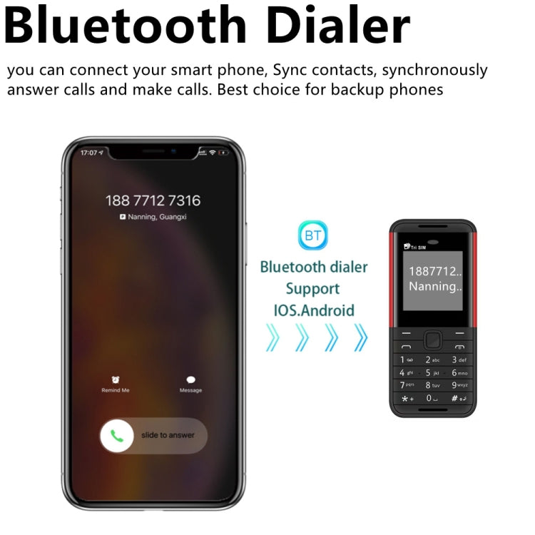 1,33 pollici, MTK6261D, 21 tasti, supporto Bluetooth, FM, suono magico, registrazione automatica delle chiamate, GSM, tripla SIM, Russian Key