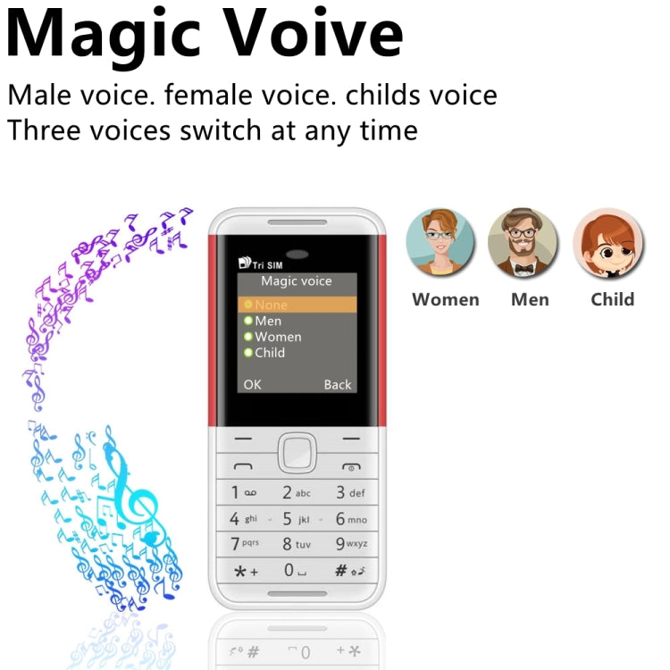1,33 pollici, MTK6261D, 21 tasti, supporto Bluetooth, FM, suono magico, registrazione automatica delle chiamate, GSM, tripla SIM, Russian Key