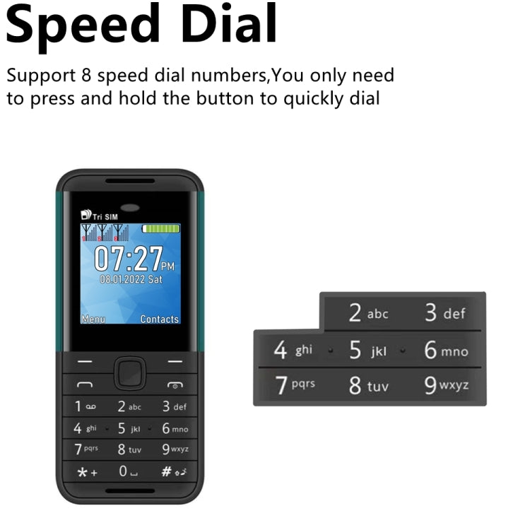 1,33 pollici, MTK6261D, 21 tasti, supporto Bluetooth, FM, suono magico, registrazione automatica delle chiamate, GSM, tripla SIM, Russian Key