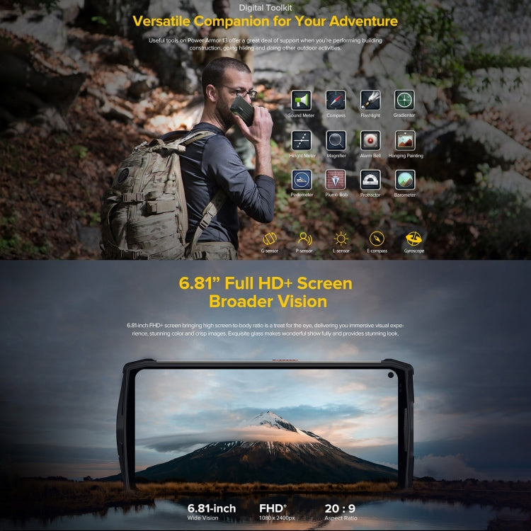 Quad fotocamere posteriori, IP68/IP69K impermeabile antipolvere antiurto, Face ID e identificazione delle impronte digitali, batteria da 13200 mAh, Android 11 MTK Helio G95 Octa Core da 6,81 pollici fino a 2,05 GHz, Rete: 4G, OTG, NFC, 8GB+128GB