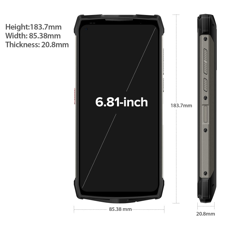 Quad fotocamere posteriori, IP68/IP69K impermeabile antipolvere antiurto, Face ID e identificazione delle impronte digitali, batteria da 13200 mAh, Android 11 MTK Helio G95 Octa Core da 6,81 pollici fino a 2,05 GHz, Rete: 4G, OTG, NFC, 8GB+128GB