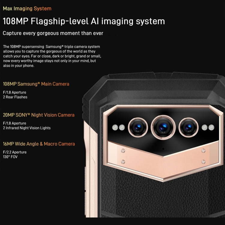 IP68/IP69K MIL-STD-810H Impermeabile Antipolvere Antiurto, Batteria 22000mAh, Tripla Fotocamera Posteriore, Identificazione delle Impronte Digitali Laterali, 6.58 pollici Android 12.0 Dimensity 1080 Octa Core fino a 2.6GHz, Rete: 5G, NFC, OTG, V Max