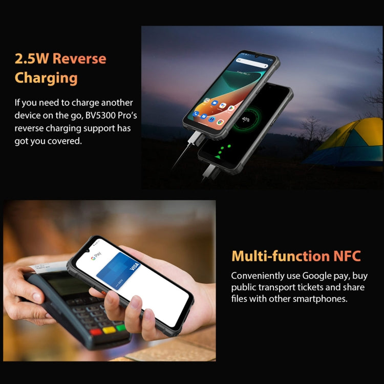IP68/IP69K/MIL-STD-810H, Face Unlock, Batteria da 6580 mAh, 6,1 pollici Android 12 MTK6765 Helio P35 Octa Core fino a 2,3 GHz, Rete: 4G, OTG, NFC, Dual SIM, BV5300 Pro, 4GB+64GB
